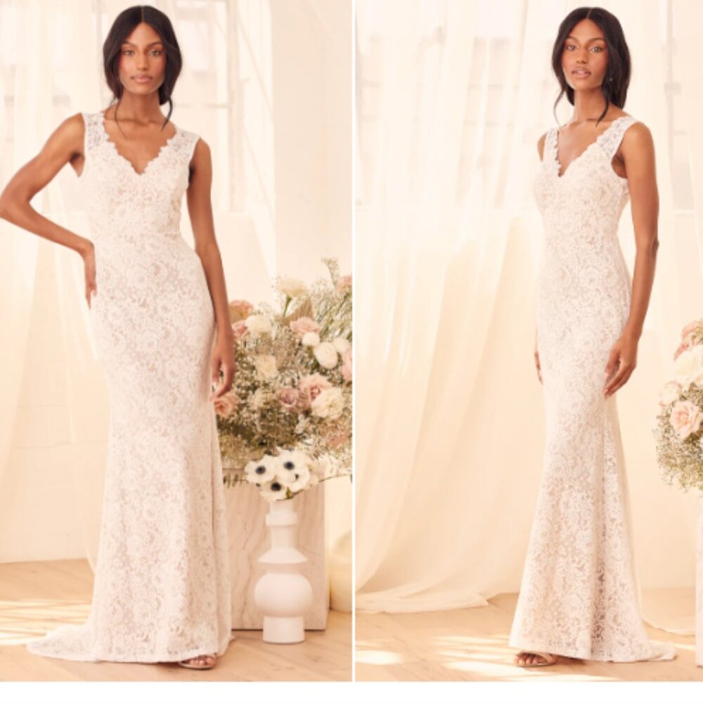 Lulu's Spectacular Romance, Ivory lace dress, Mermaid Maxi, Large